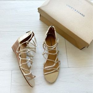 NEW Lucky Brand Jilses Gold Metallic Strappy Wedge Sandals Size 9